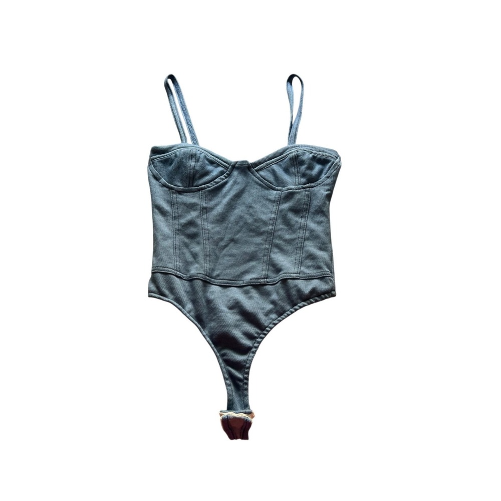 Rue21 Blue‎ Corset Bodice Thong Bodysuit XS Sleeveless Sweetheart Neck Snaps